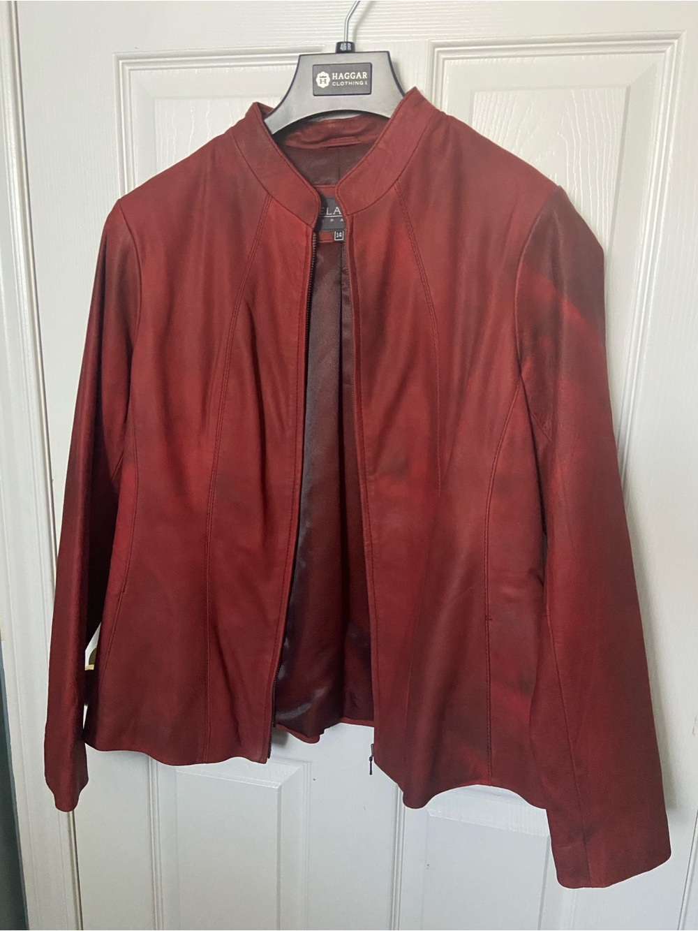 Women's Red Leather Jacket by Aura